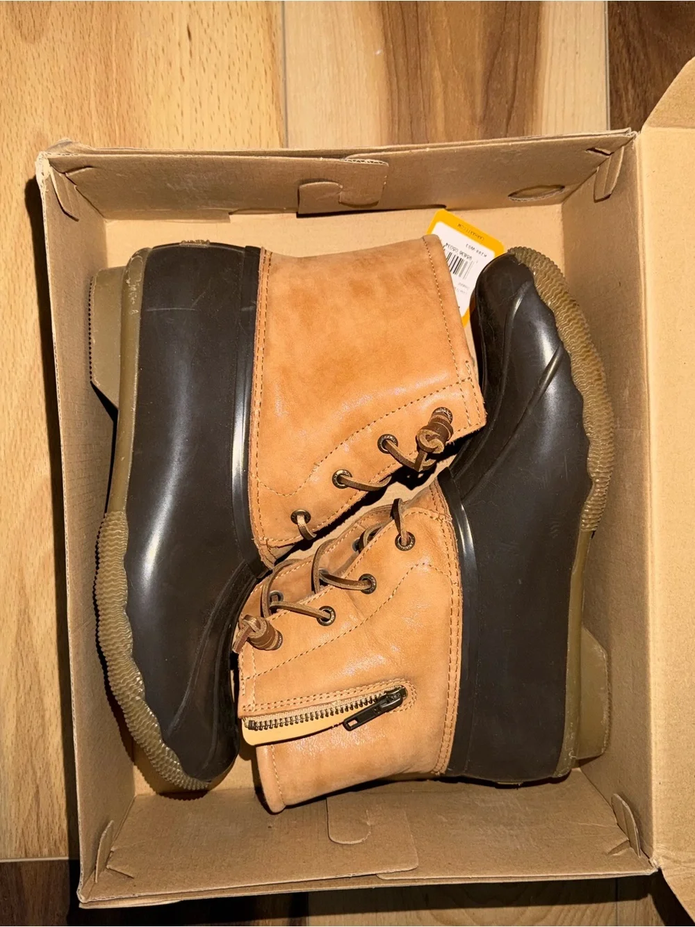 Sperry Brown Lace-Up Duck Boots with Black Rubber Sole